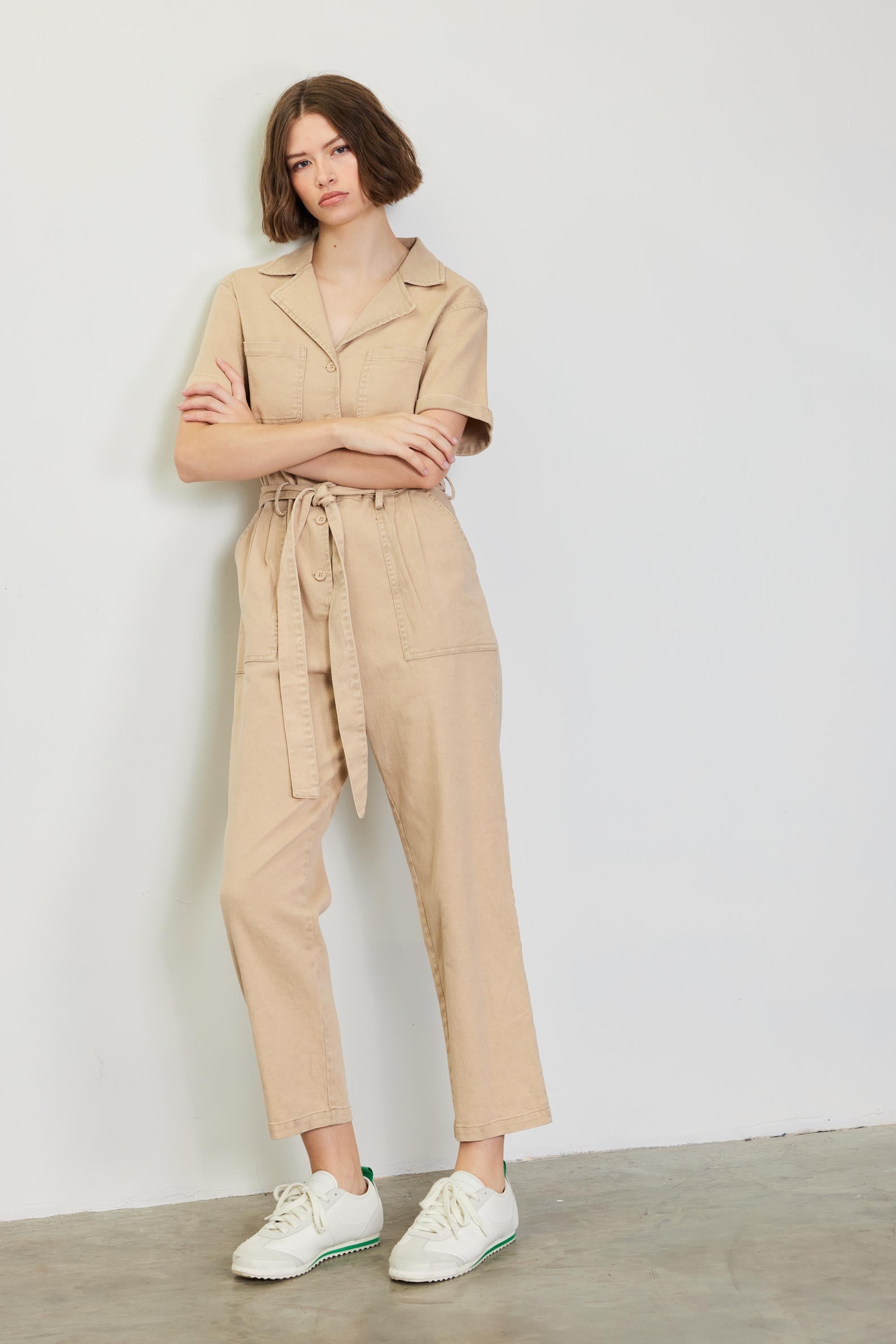 Short Sleeve Washed Utility Jumpsuit