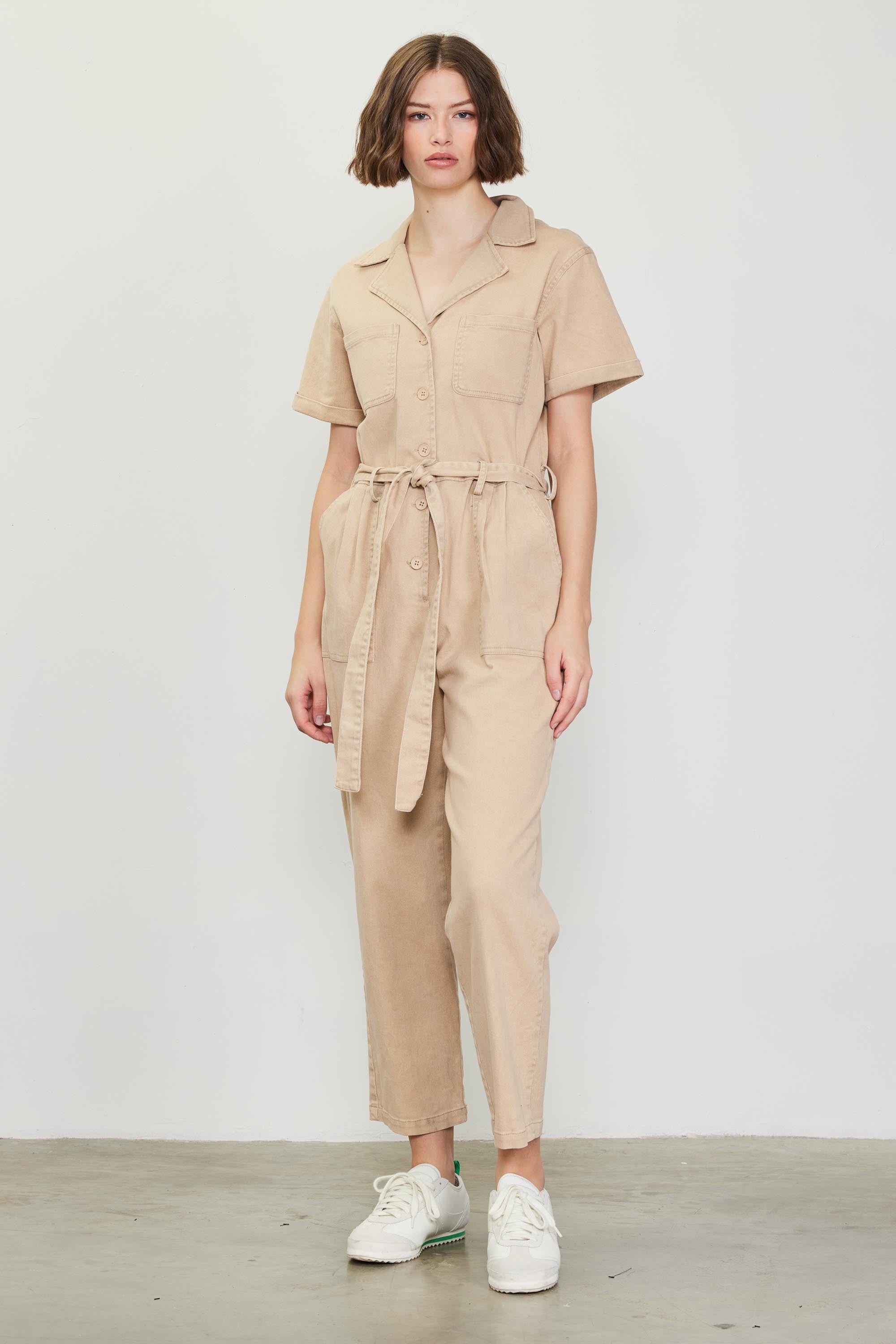 Short Sleeve Washed Utility Jumpsuit