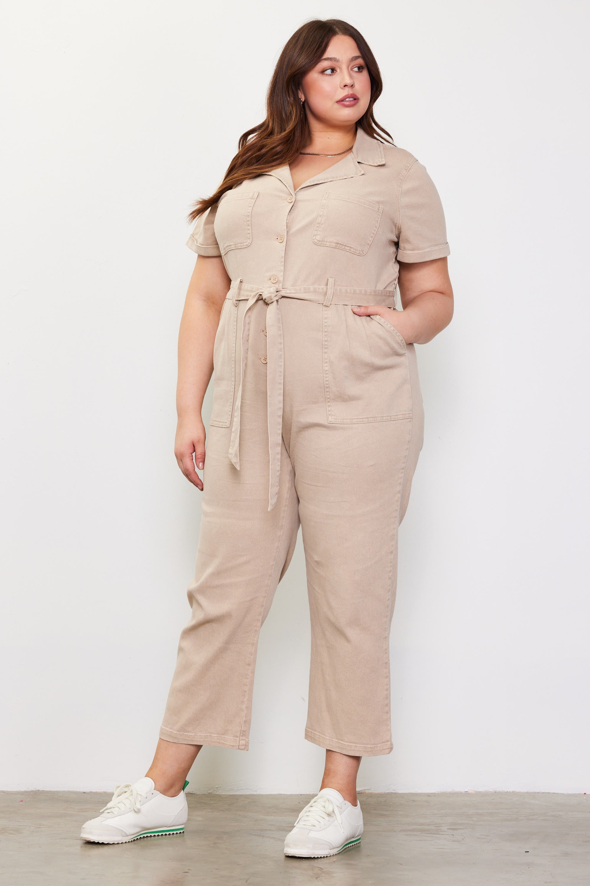 Short Sleeve Washed Utility Jumpsuit