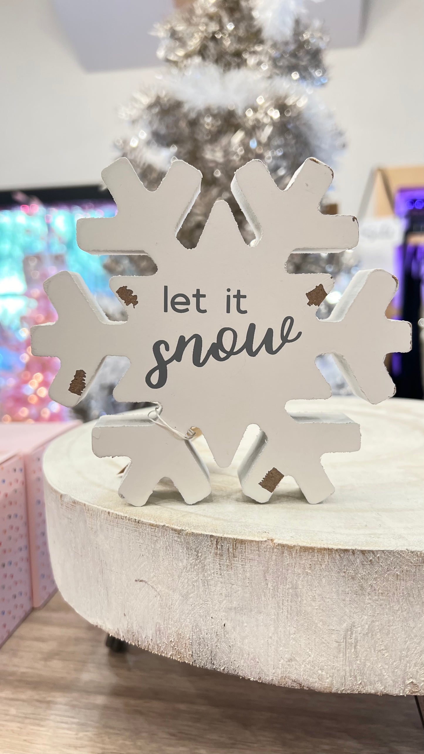 Distressed Let it Snow Snowflake Cutout