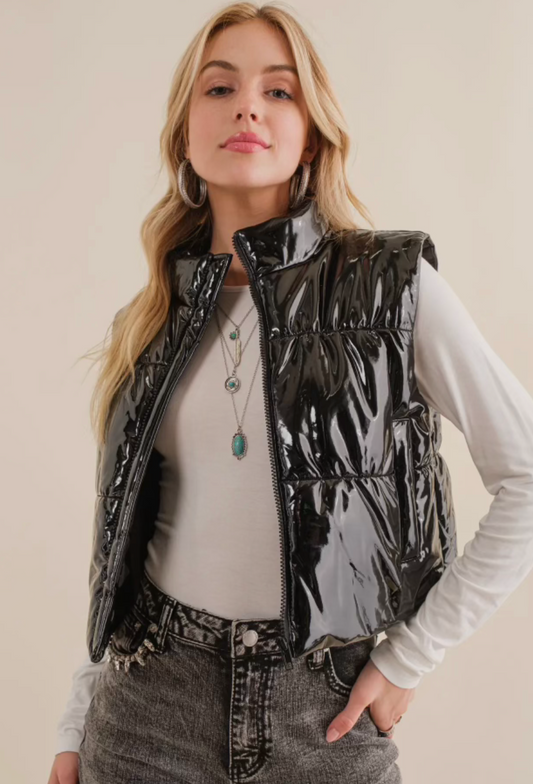 Ella Glossy Quilted Crop Puffer Vest