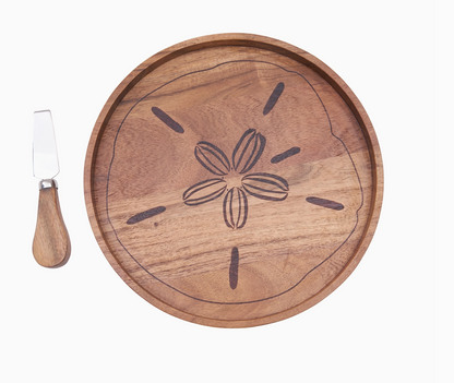 Coastal Sand Dollar Charcuterie Serving Board with Spreader