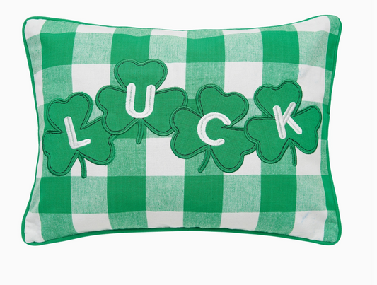 St. Patrick's Day Luck Four Clover Green Check Throw Pillow