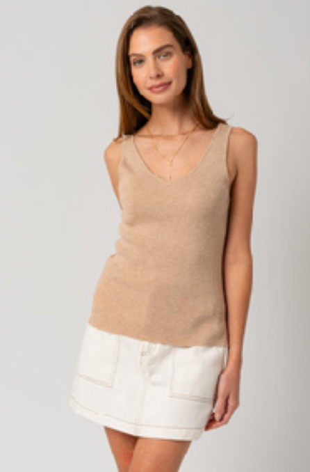 V-Neck Sleeveless Ribbed Sweater Tank