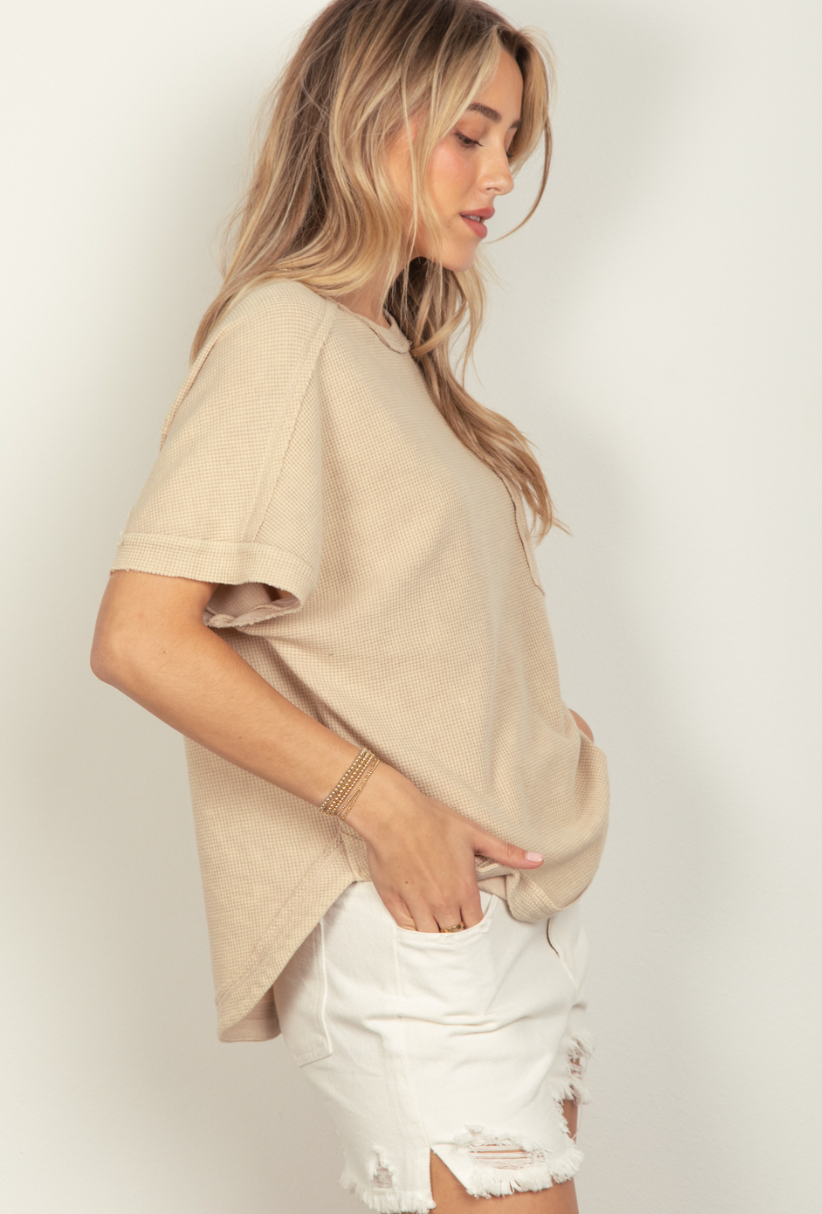 Oversized Washed Waffle Casual Knit Top