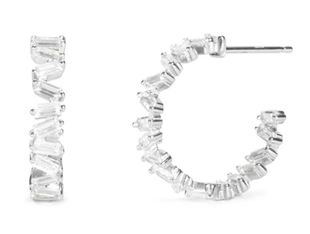 Funky Baguette Silver Hoops