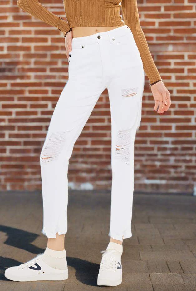 Eve White Slim High Rise Straight Jeans