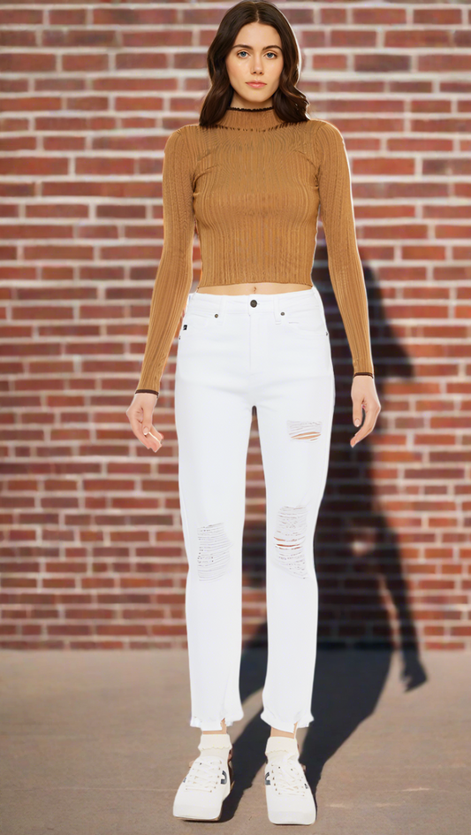 Eve White Slim High Rise Straight Jeans