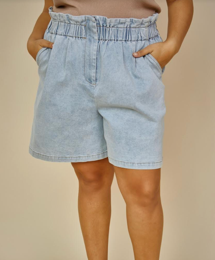 PLUS - Alia Denim Paper Bag Shorts