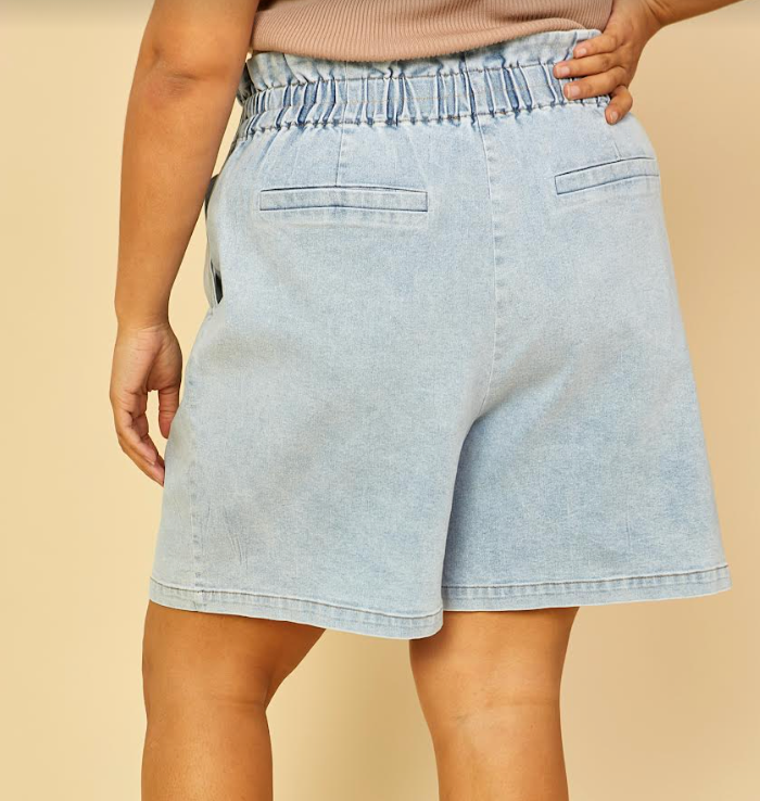 PLUS - Alia Denim Paper Bag Shorts