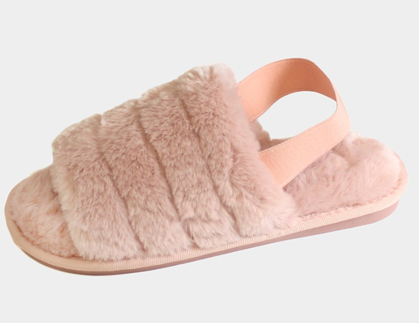 Light Pink Fuzzy Slingback Slippers