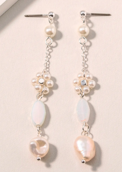 Pearl Glass Bead Dangling Earrings
